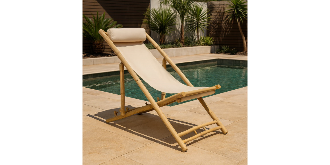 Garden chair KOOPMAN BEACH CHAIR BAMBOO OFF WHITE (VM4000030)