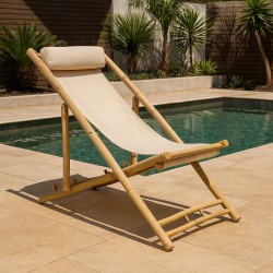 Garden chair KOOPMAN BEACH CHAIR BAMBOO OFF WHITE (VM4000030)