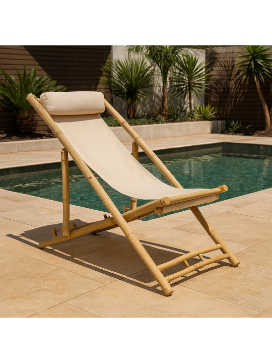 Այգու աթոռ KOOPMAN BEACH CHAIR BAMBOO OFF WHITE (VM4000030)