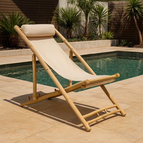 Garden chair KOOPMAN BEACH CHAIR BAMBOO OFF WHITE (VM4000030)