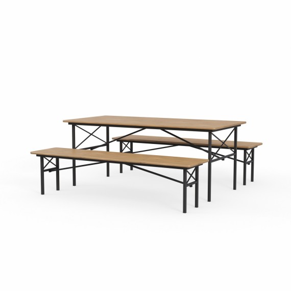 Садовый гарнитур HOBEL BENCH SET 1 + 2 METAL BLACK/WOOD TIK (3) 