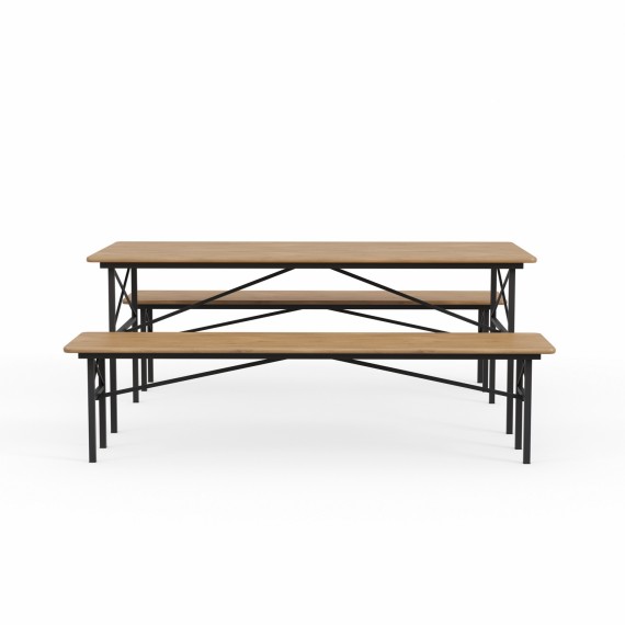 Садовый гарнитур HOBEL BENCH SET 1 + 2 METAL BLACK/WOOD TIK (3) 