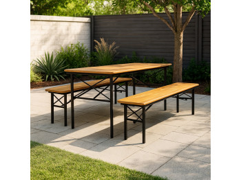 Садовый гарнитур HOBEL BENCH SET 1 + 2 METAL BLACK/WOOD TIK (3) 