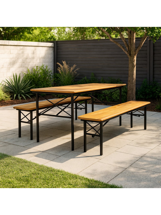Այգու հավաքածու HOBEL BENCH SET 1 + 2 METAL BLACK/WOOD TIK (3) 