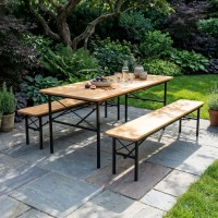 Garden set HOBEL BENCH SET 1 + 2 METAL BLACK/WOOD TIK (3) 