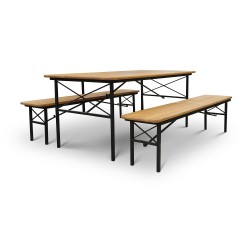 Садовый гарнитур HOBEL BENCH SET 1 + 2 METAL BLACK/WOOD TIK (3) 