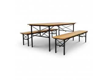 Садовый гарнитур HOBEL BENCH SET 1 + 2 METAL BLACK/WOOD TIK (3) 