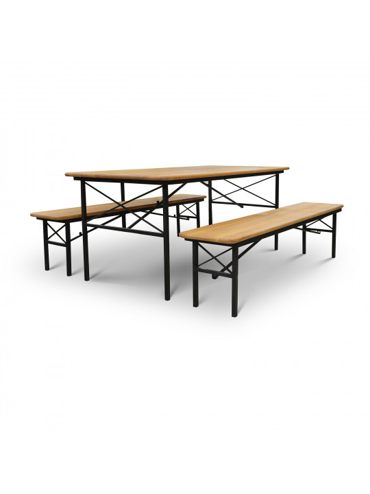 Садовый гарнитур HOBEL BENCH SET 1 + 2 METAL BLACK/WOOD TIK (3) 