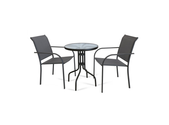 Garden set KOOPMAN SET 1+2 TABLE GLASS DIA 60CM BLACK (X60000150/X61000110)