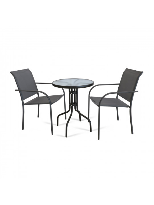Garden set KOOPMAN SET 1+2 TABLE GLASS DIA 60CM BLACK (X60000150/X61000110)