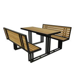 Садовый гарнитур HOBEL RULER WITH BACK 1+2 METAL BLACK/WOOD TIK (3) 