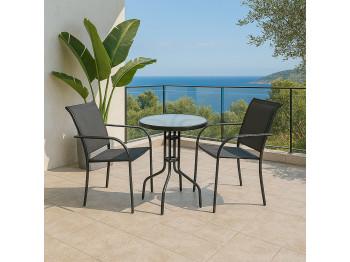 Այգու հավաքածու KOOPMAN SET 1+2 TABLE GLASS DIA 60CM BLACK (X60000150/X61000110)