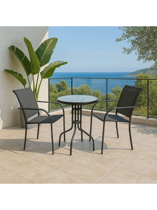 Garden set KOOPMAN SET 1+2 TABLE GLASS DIA 60CM BLACK (X60000150/X61000110)