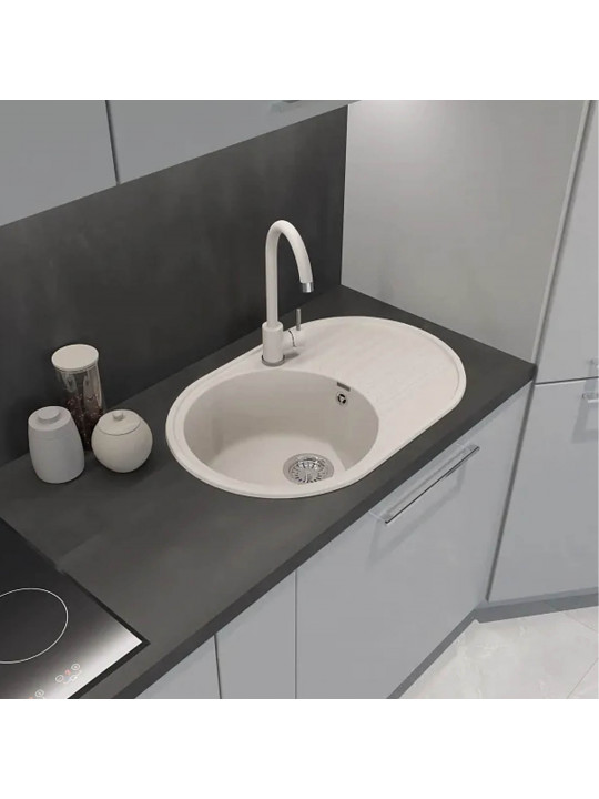 Kitchen sink GRANFEST QUARZ 18 1-чаша+крыло 740*480 мм белый 