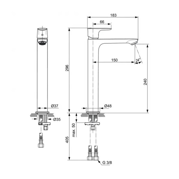 Ցնցուղ-ծորակ IDEAL STANDARD CONNECT AIR BSN VSL SLM BR GOLD (A7027A2)
