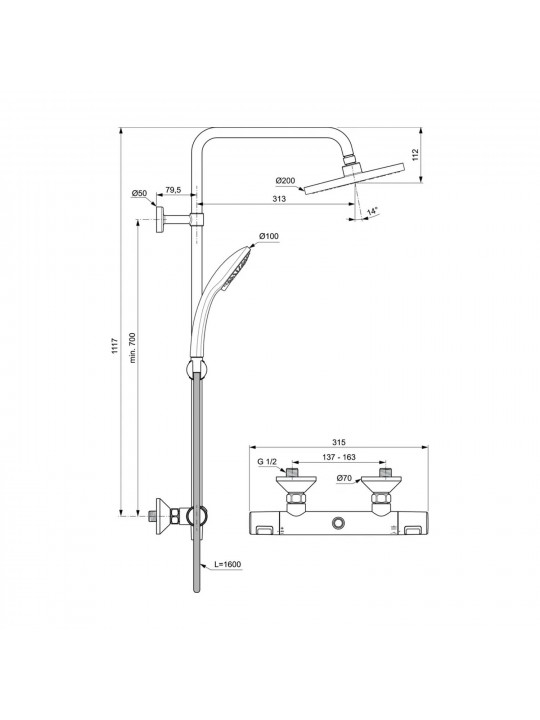 Shower-tap IDEAL STANDARD CERATHERM T25 SHR SYS D200 CHR (A7208AA)