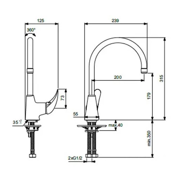 Shower-tap IDEAL STANDARD ORION SNK MXR R-MTD CHR TUB.SPT.R200 (BA365AA)