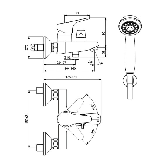 Душ-кран IDEAL STANDARD VIDIMA NEXT BSH MXR EXPSD CHR CDR & KIT (BA371AA)