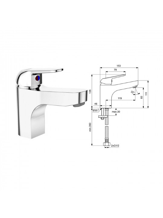 Ցնցուղ-ծորակ IDEAL STANDARD VIDIMAFINE BSN MXR RMTD CHR GRANDE G1/2 (BA385AA)