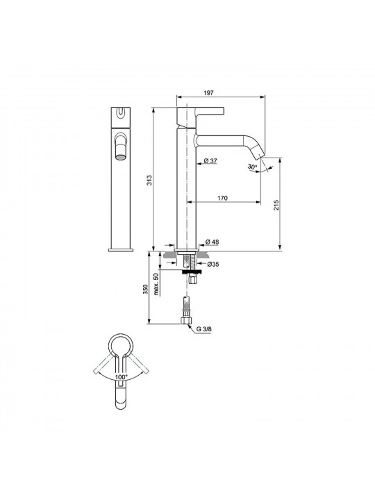 Shower-tap IDEAL STANDARD JOY VSL MXR RMTD 5L NO PUW MGN GREY (BC782A5)