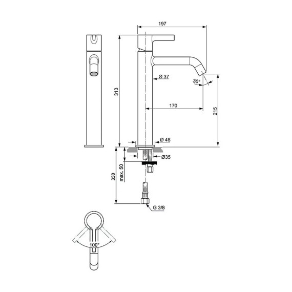 Shower-tap IDEAL STANDARD JOY VSL MXR RMTD 5L NO PUW MGN GREY (BC782A5)