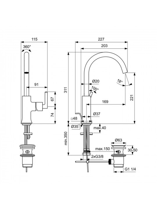 Shower-tap IDEAL STANDARD JOY NEO 1H BSN MXR SL REGULAR PUW MGNGR (BD149A5)