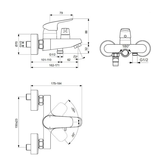 Душ-кран IDEAL STANDARD CERAFLEX BSH MXR EXPSD CHR/CDR (B1740AA)