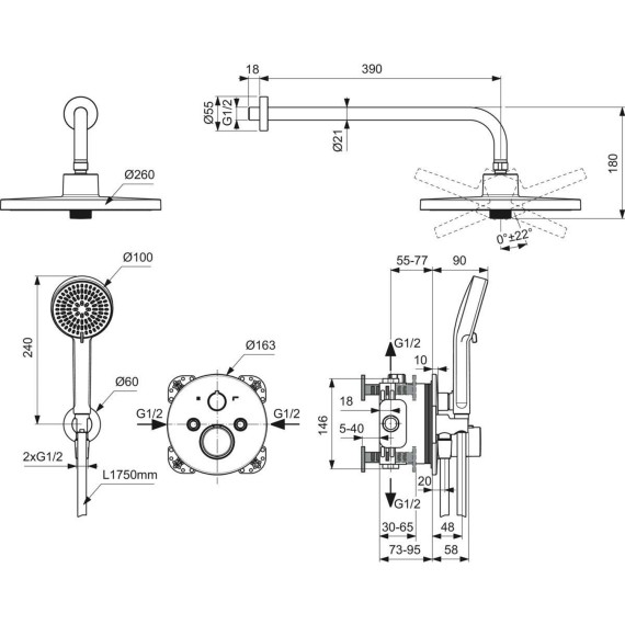 Shower-tap IDEAL STANDARD CERATHERM T100 ПРОМО КОМПЛЕКТ (A7671XG)