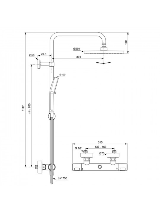 Ցնցուղ-ծորակ IDEAL STANDARD S CERATHERM T25 N (A8520AA)