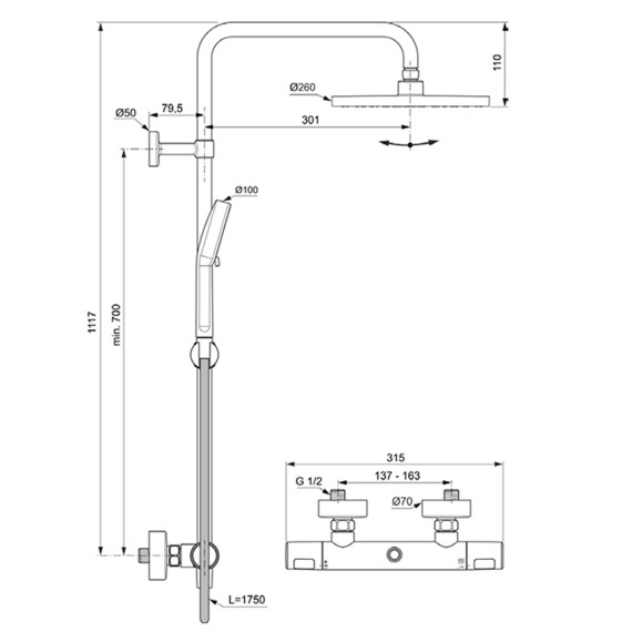 Ցնցուղ-ծորակ IDEAL STANDARD CERATHERM T25 N (A8520AA)
