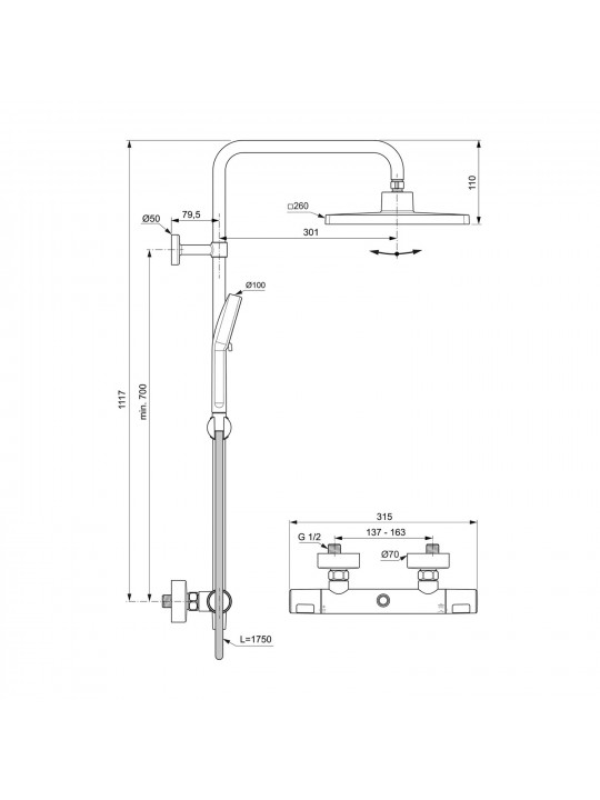 Ցնցուղ-ծորակ IDEAL STANDARD S CERATHERM T25 N (A8521AA)