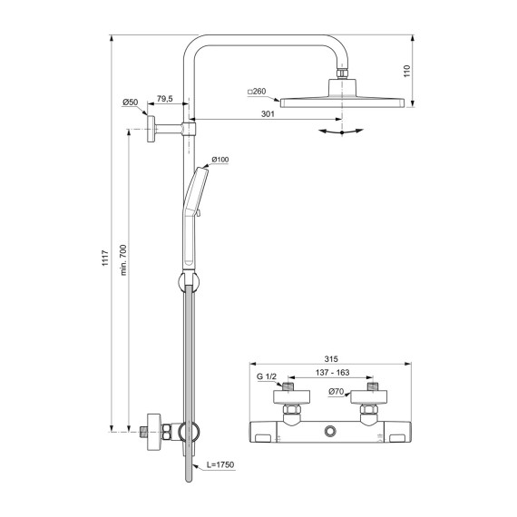 Ցնցուղ-ծորակ IDEAL STANDARD CERATHERM T25 N (A8521AA)