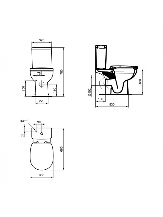 Туалет-биде IDEAL STANDARD CNCT CLASSIC PACK HO BI WHITE CC CUBE SC (E804801)