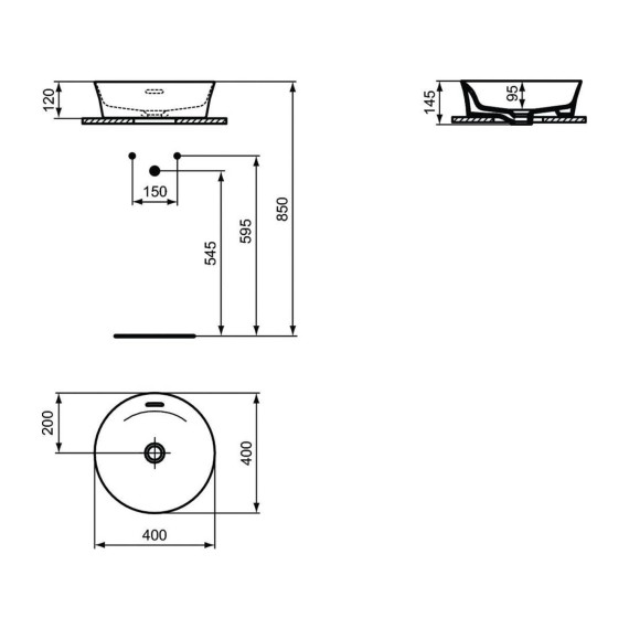 Раковина для ванной комнаты IDEAL STANDARD IPALYSS VSL BSN 40X40 WHITE RND OF (E141301)