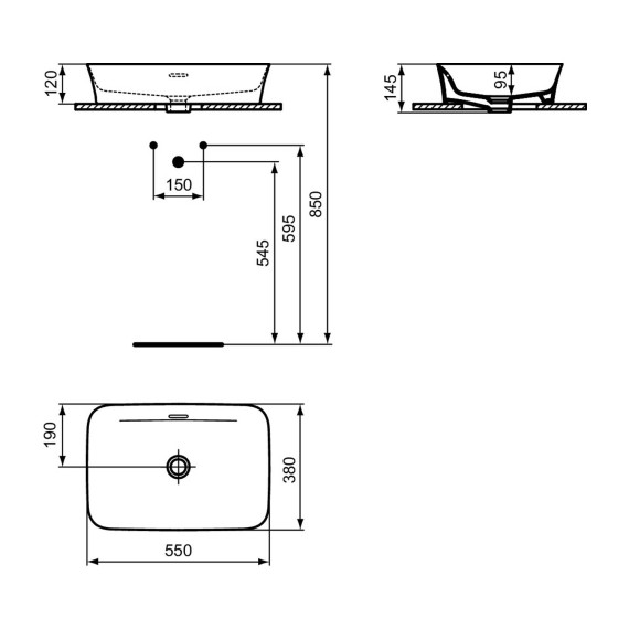 Раковина для ванной комнаты IDEAL STANDARD IPALYSS VSL BSN 55X38 WHITE RECT OF (E207801)