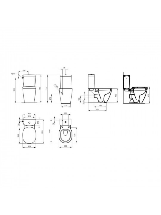 Туалет-биде IDEAL STANDARD CONNECT CUBE PACK HO BI WHITE SC SEAT (E716401)