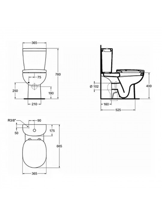 Туалет-биде IDEAL STANDARD CNCT CLASSIC PACK HO BI WHITE CC CUBE SC (E804801)