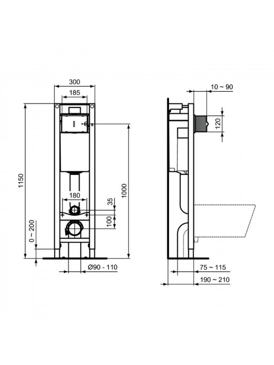 Զուգարանակոնք-բիդե IDEAL STANDARD ECO WC FRAME NO FLUSHPLATE (E233267)