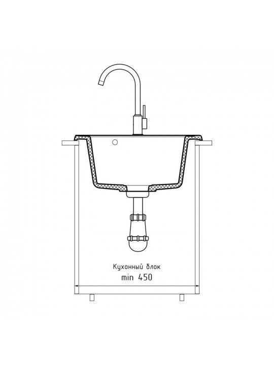 Kitchen sink GRANFEST QUARZ 08 1-чаша D-480 мм темно-серый 