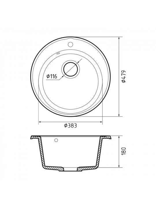 Kitchen sink GRANFEST QUARZ 08 1-чаша D-480 мм черный 