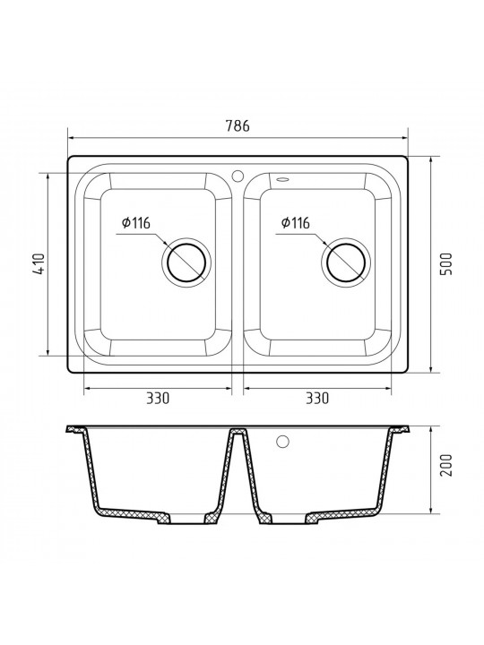 Мойка для кухни GRANFEST STANDART 780K 2-чаши 780*510 мм графит 