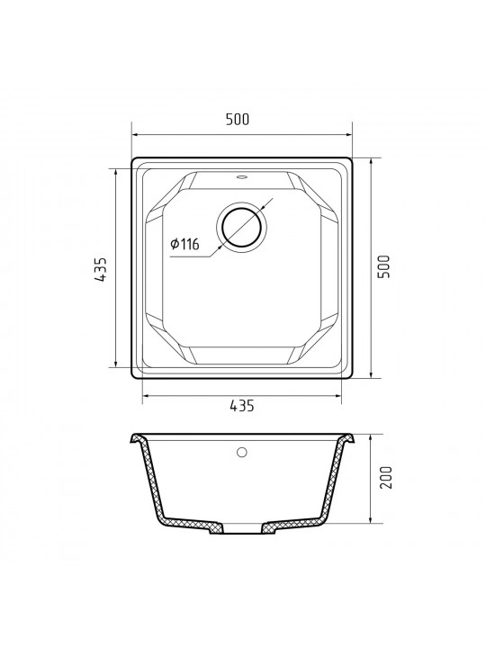 Kitchen sink GRANFEST UNIQUE 500 1-чаша 500*500 мм бежевый 