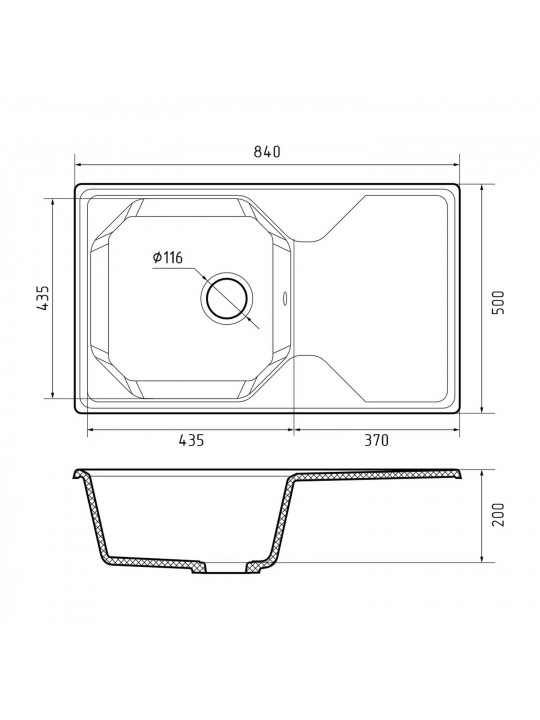 Kitchen sink GRANFEST UNIQUE 840L 1-чаша+крыло 840*500 мм белый 