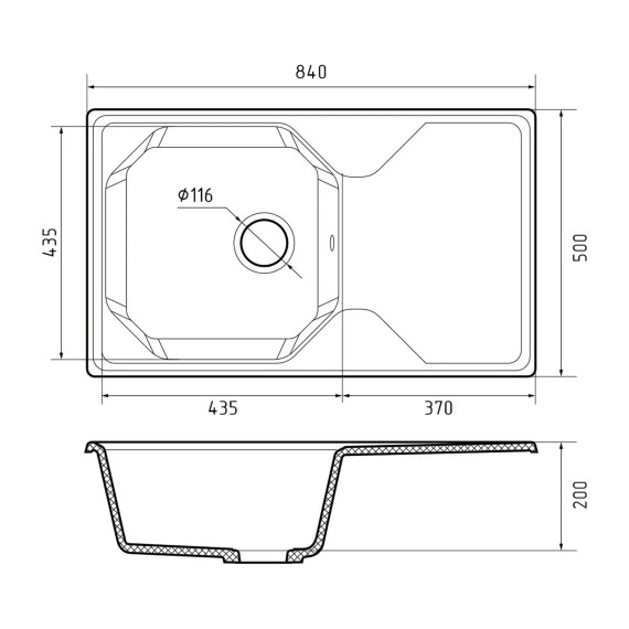 Kitchen sink GRANFEST UNIQUE 840L 1-чаша+крыло 840*500 мм песочный 