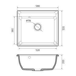 Kitchen sink GRANFEST VERTEX 580 1-чаша 580*500 мм иней 