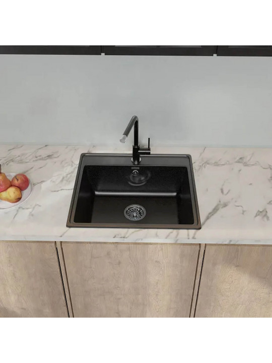 Kitchen sink GRANFEST VERTEX 580 1-чаша 580*500 мм черный 