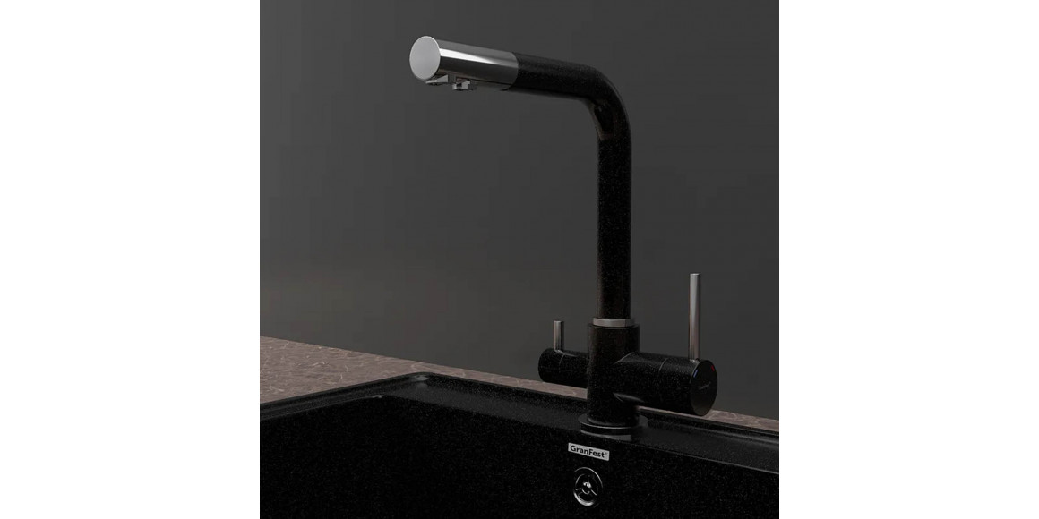 Kitchen tap GRANFEST СМЕСИТЕЛЬ Г-обр 3611 С краном питьевой воды D-35мм черный 