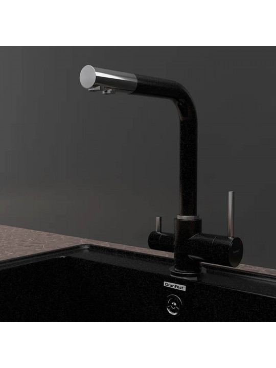 Kitchen tap GRANFEST СМЕСИТЕЛЬ Г-обр 3611 С краном питьевой воды D-35мм черный 