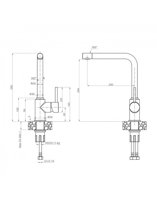 Kitchen tap GRANFEST СМЕСИТЕЛЬ Г-обр 3651 D-35мм белый 