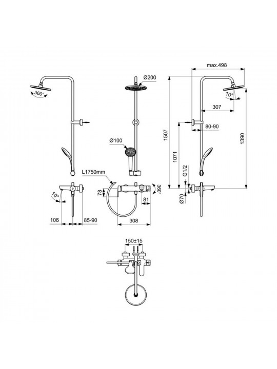 Shower-tap IDEAL STANDARD CERAFINE O BSH MXR SHRSYS SL EX SBLK (BC749XG)